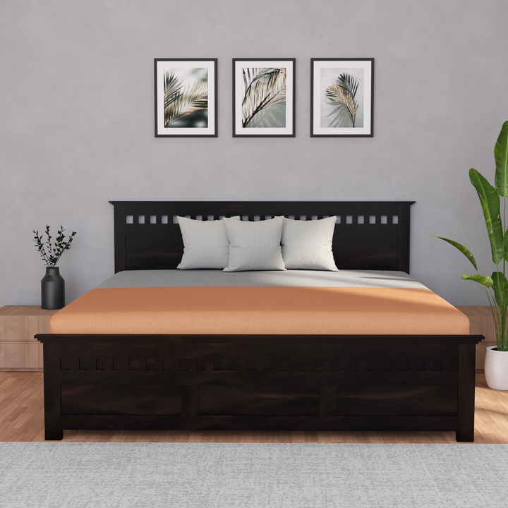 Florestawud Solid Sheesham Wood King Size Bed with Storage – Walnut Finish