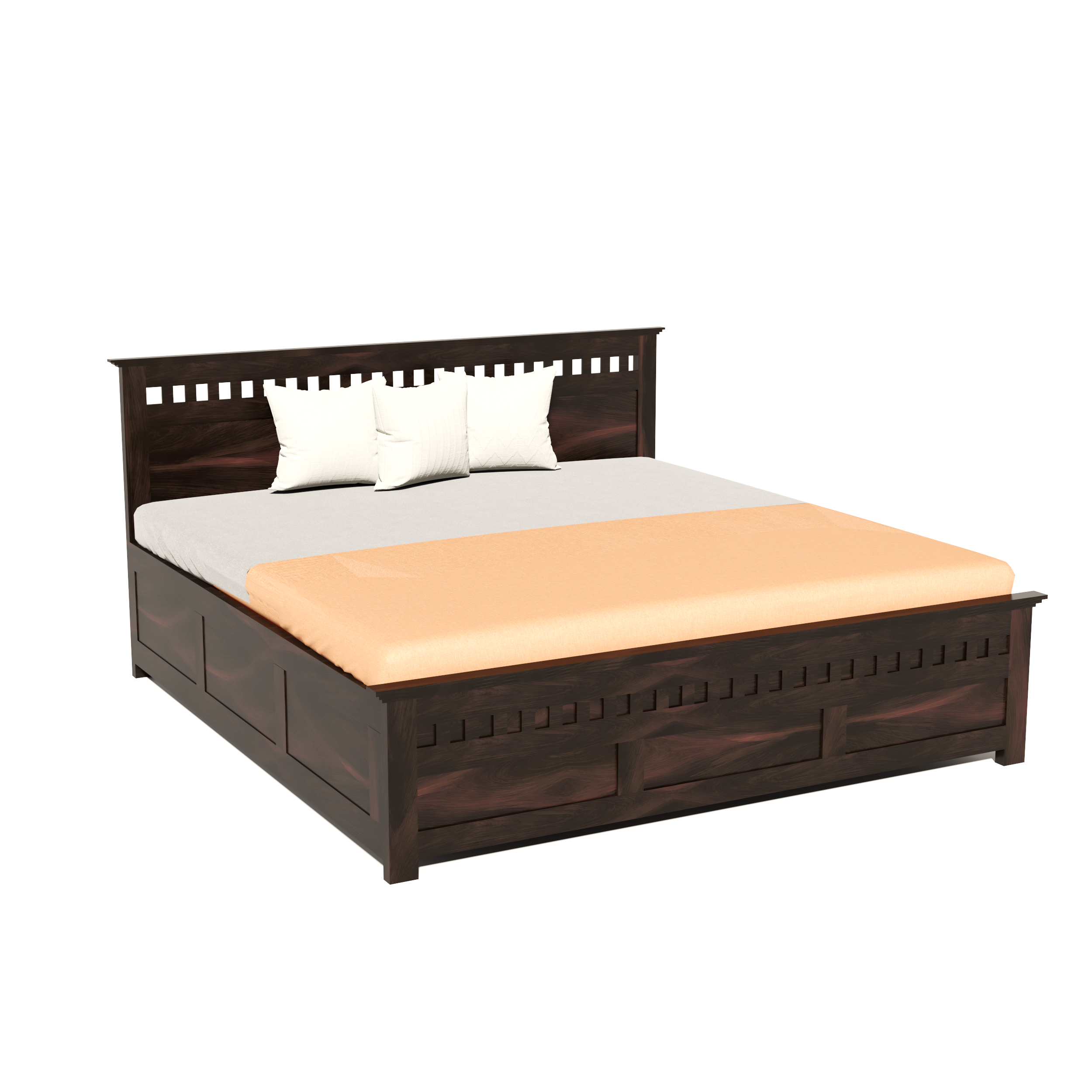 Florestawud Solid Sheesham Wood King Size Bed with Storage – Walnut Finish