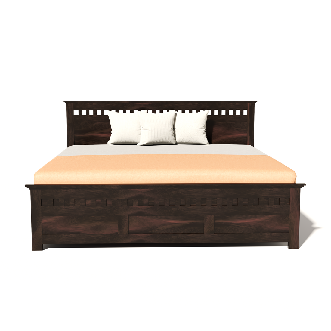 Florestawud Solid Sheesham Wood King Size Bed with Storage – Walnut Finish