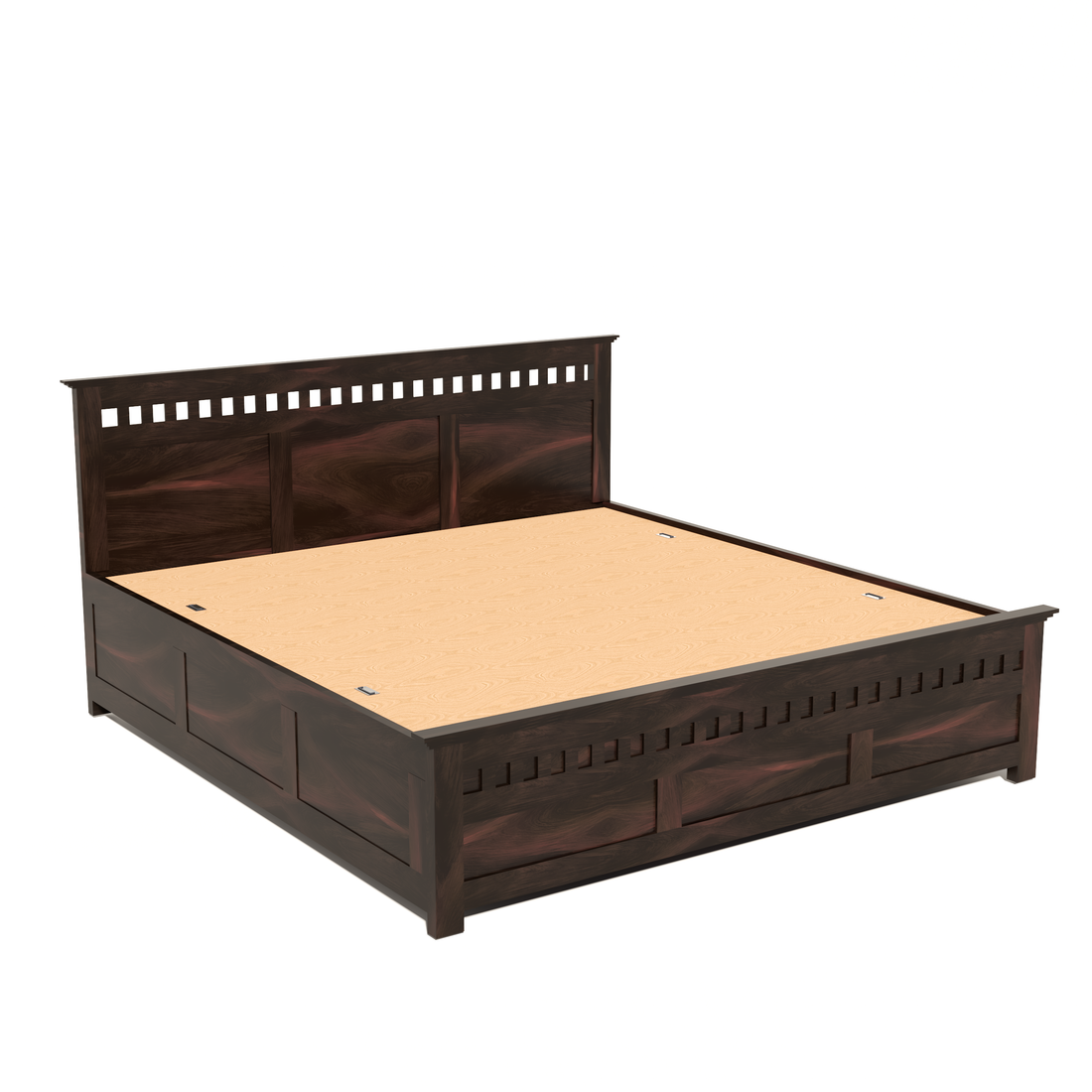 Florestawud Solid Sheesham Wood King Size Bed with Storage – Walnut Finish