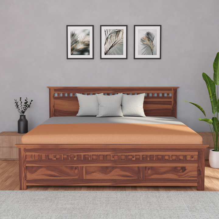 Florestawud Solid Sheesham Wood King Size Bed with Storage – Honey Finish