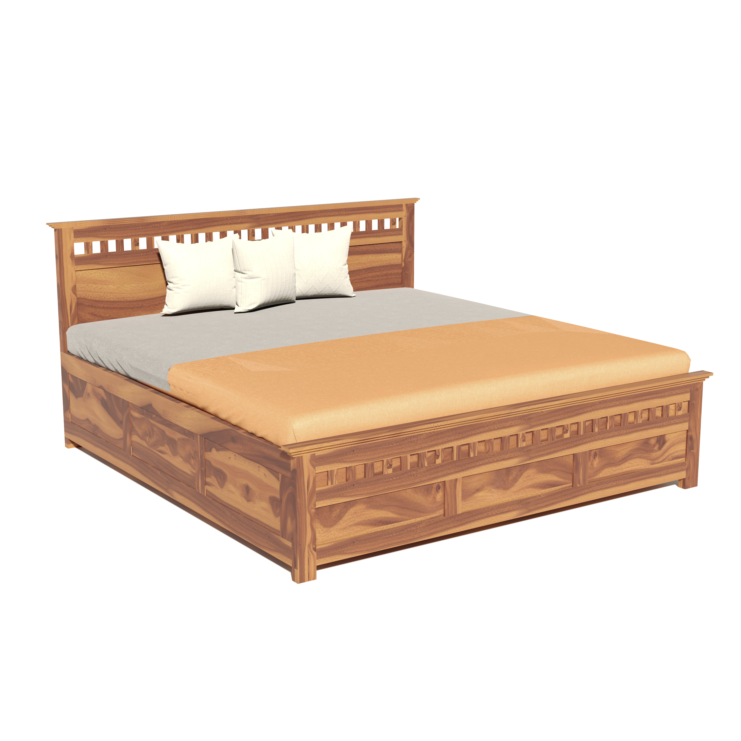 Florestawud Solid Sheesham Wood King Size Bed with Storage – Honey Finish