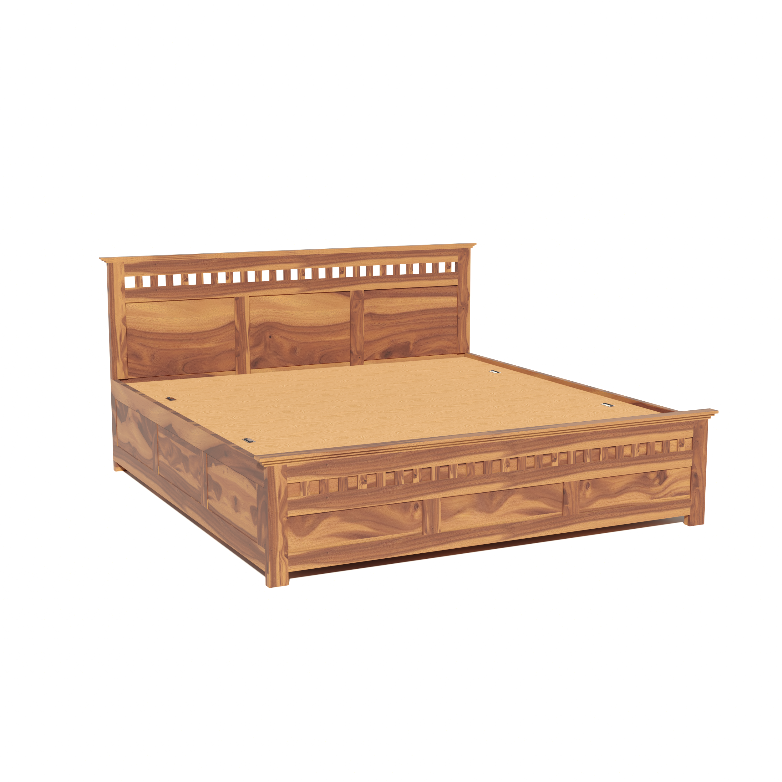 Florestawud Solid Sheesham Wood King Size Bed with Storage – Honey Finish