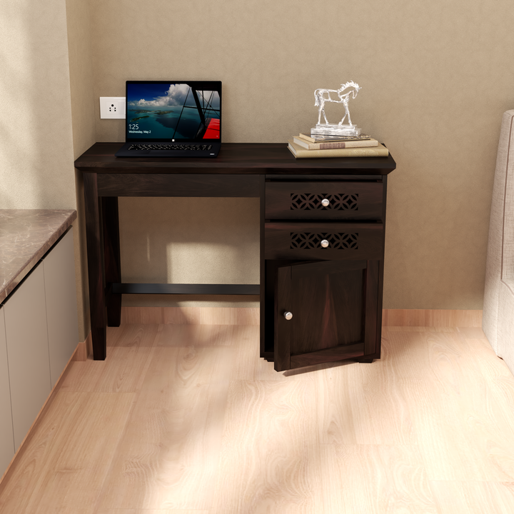 Florestawud Solid Sheesham Wood Study Table with Chair – Walnut Finish