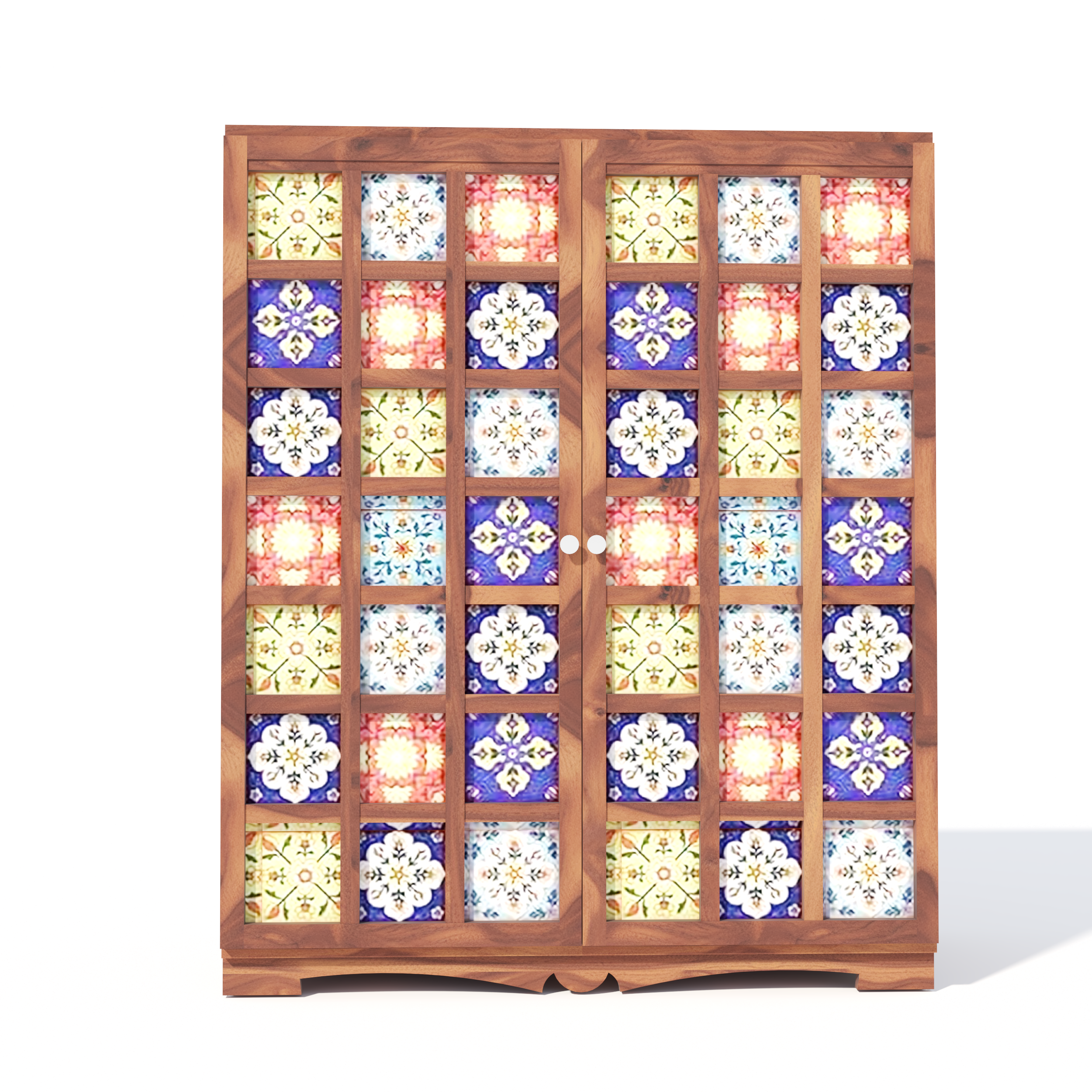 Florestawud Solid Sheesham Wood Bar Cabinet with Handcrafted Tile Design – Honey Finish