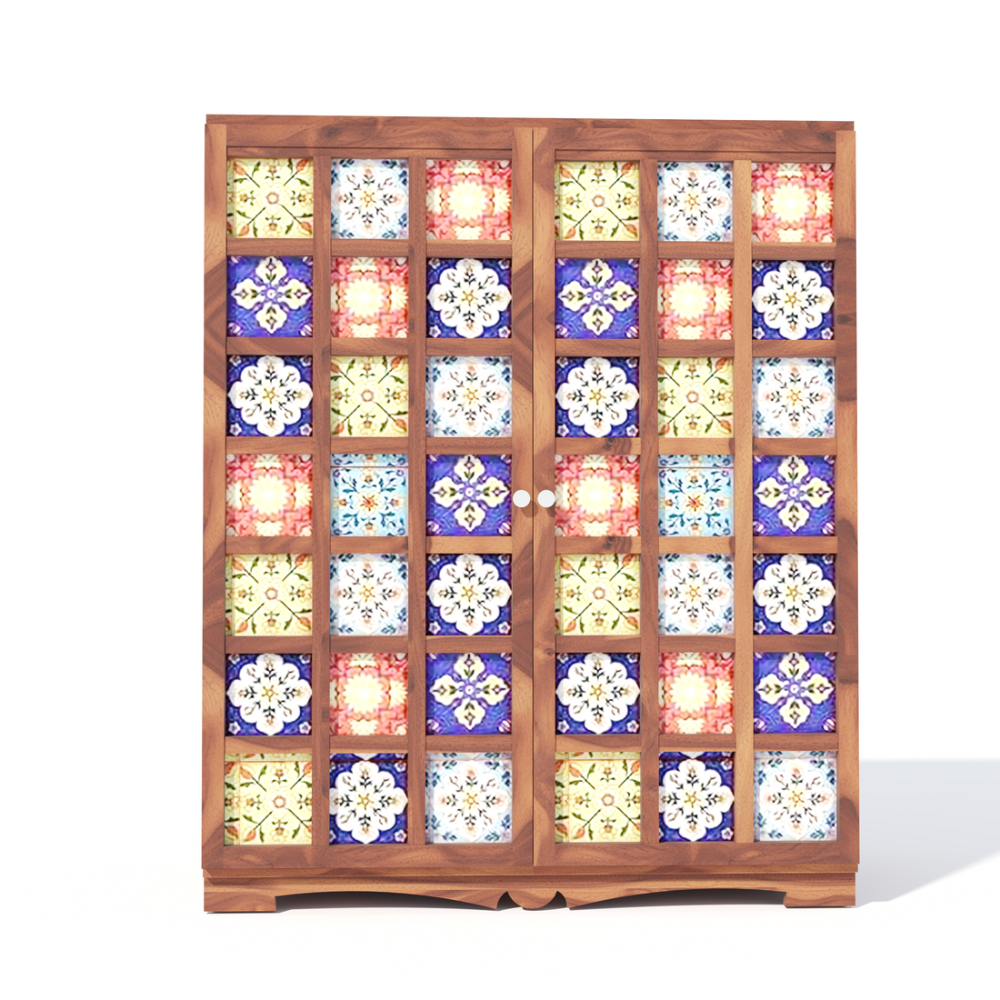 Florestawud Solid Sheesham Wood Bar Cabinet with Handcrafted Tile Design – Honey Finish