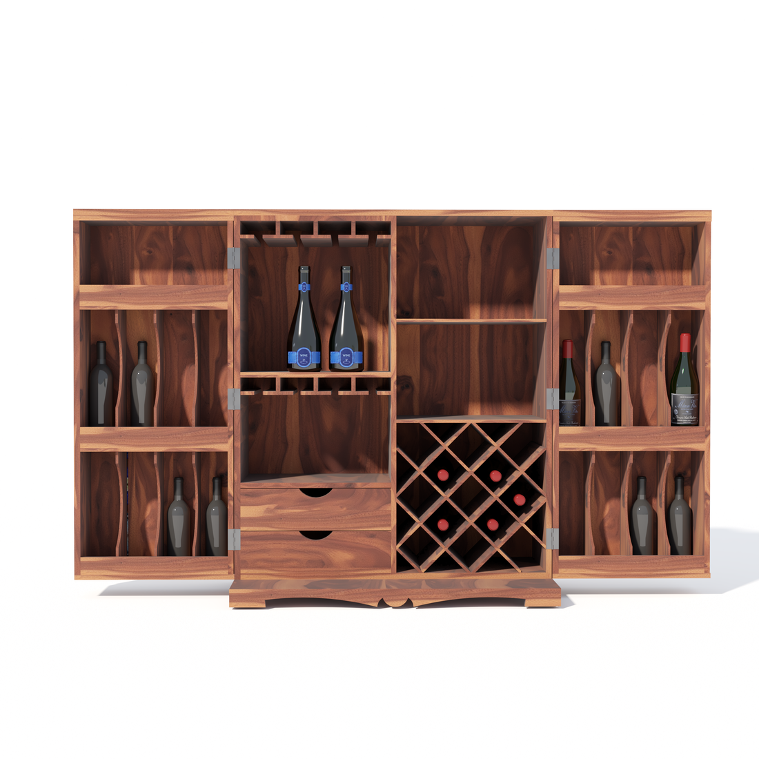 Florestawud Solid Sheesham Wood Bar Cabinet with Handcrafted Tile Design – Honey Finish