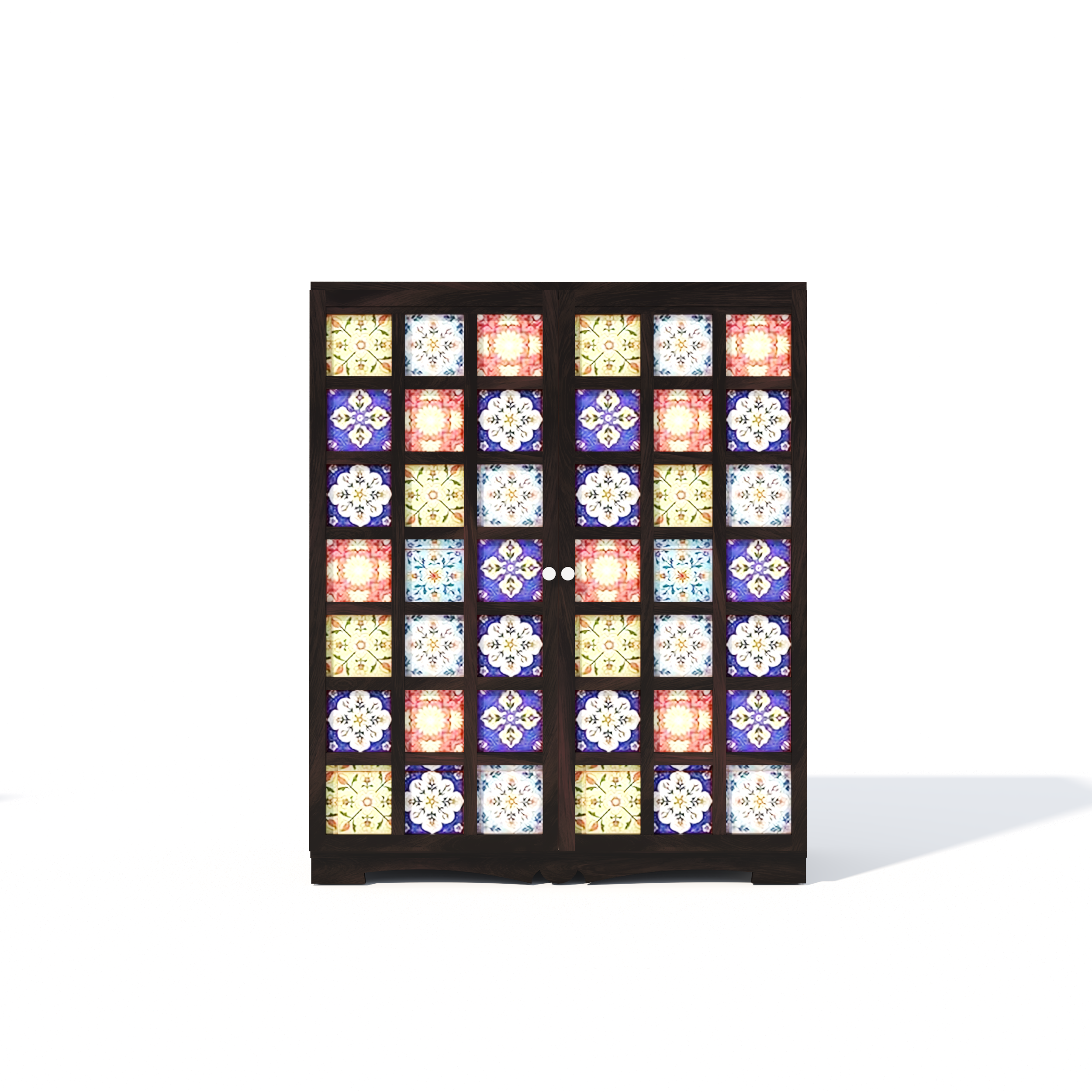 Florestawud Solid Sheesham Wood Bar Cabinet with Handcrafted Tile Design – Walnut Finish