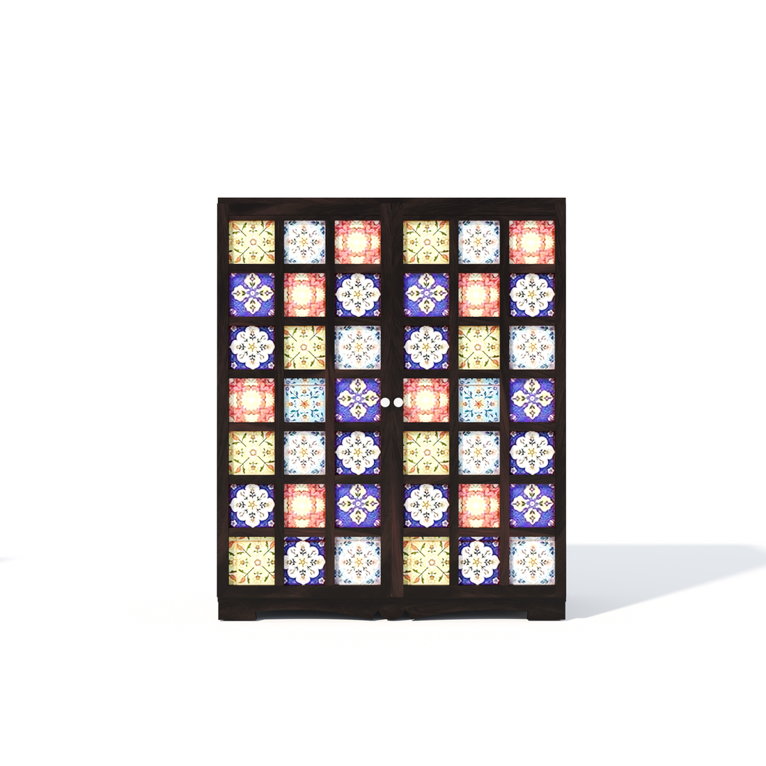 Florestawud Solid Sheesham Wood Bar Cabinet with Handcrafted Tile Design – Walnut Finish