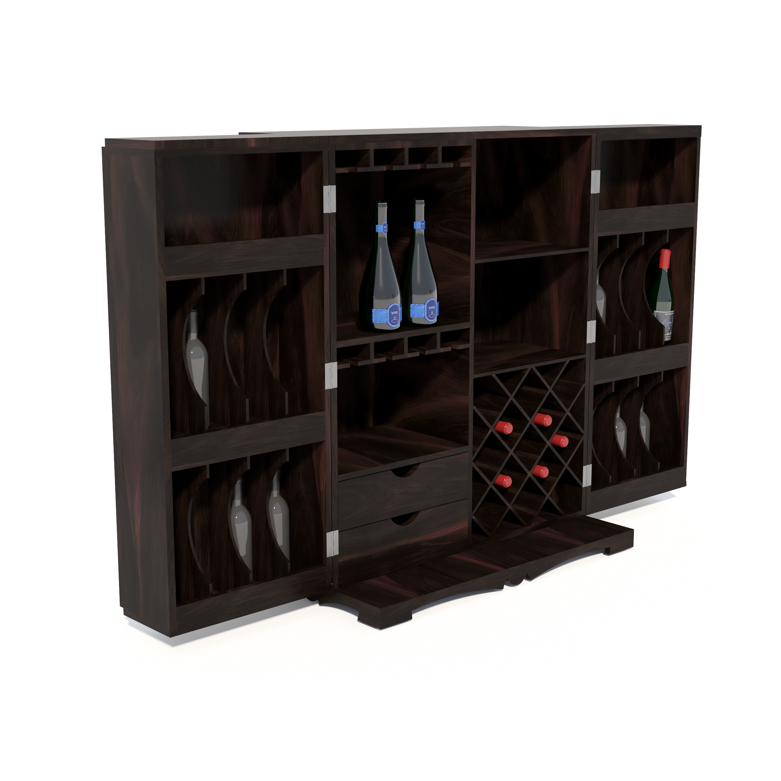 Florestawud Solid Sheesham Wood Bar Cabinet with Handcrafted Tile Design – Walnut Finish