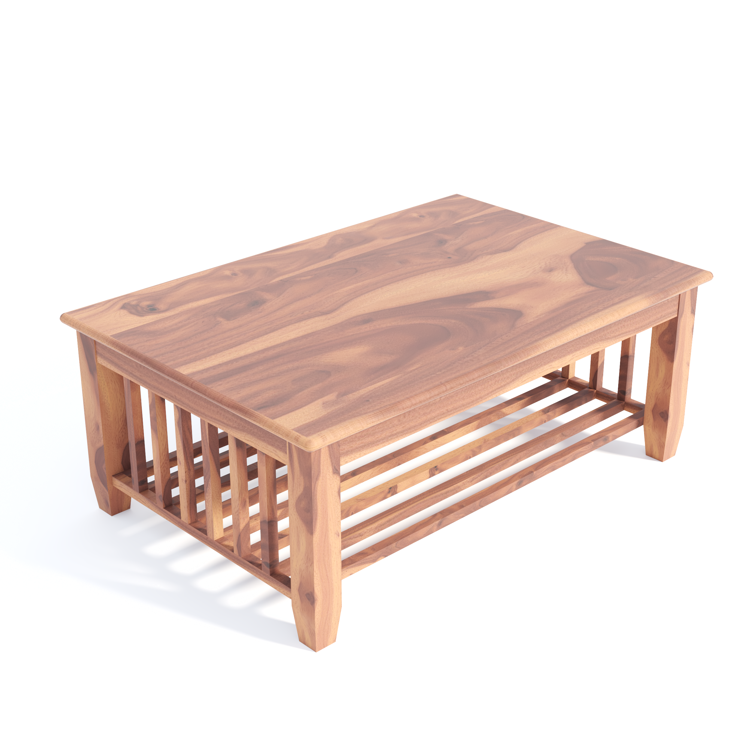 Florestawud Solid Sheesham Wood Coffee Table with Bottom Shelf – Honey Finish