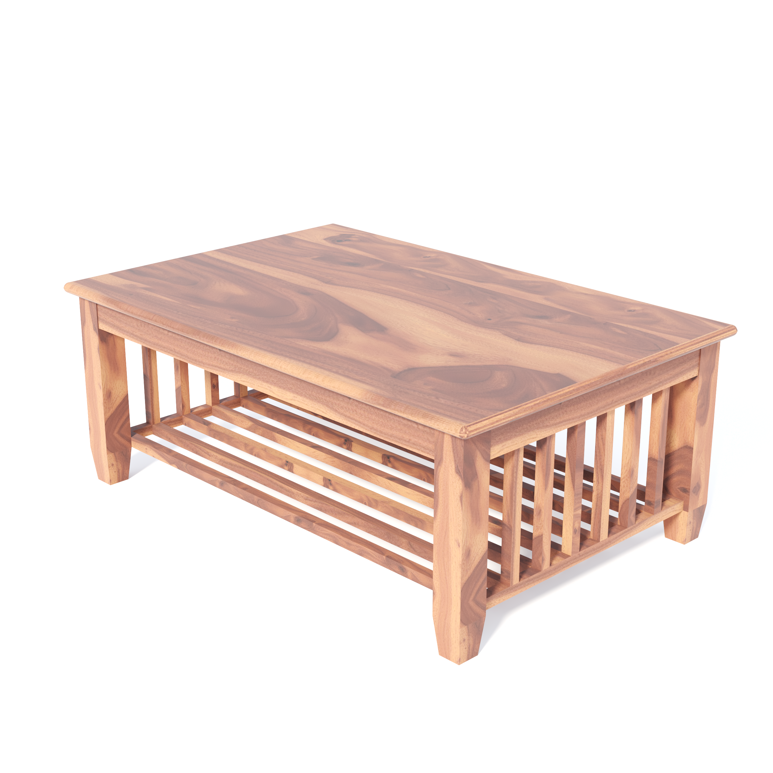 Florestawud Solid Sheesham Wood Coffee Table with Bottom Shelf – Honey Finish