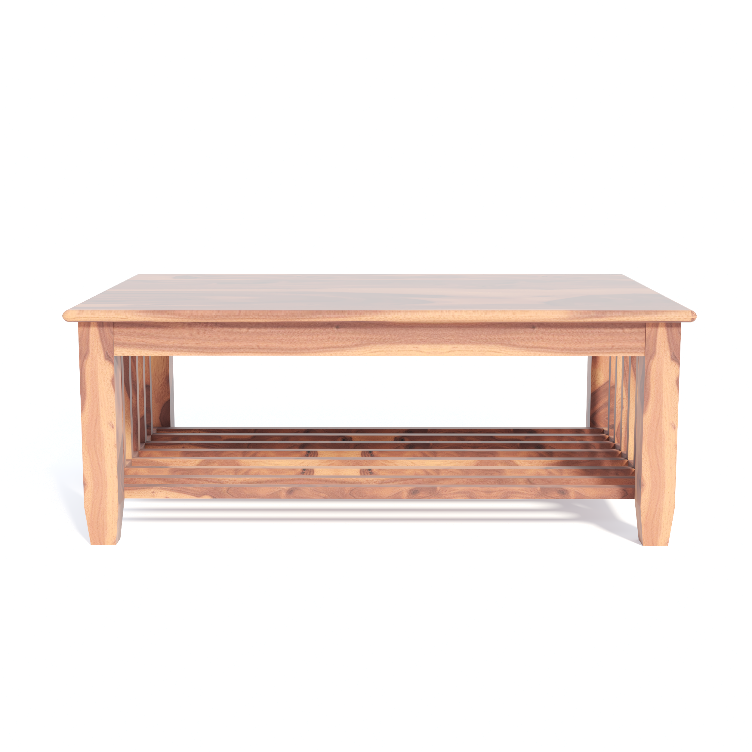 Florestawud Solid Sheesham Wood Coffee Table with Bottom Shelf – Honey Finish