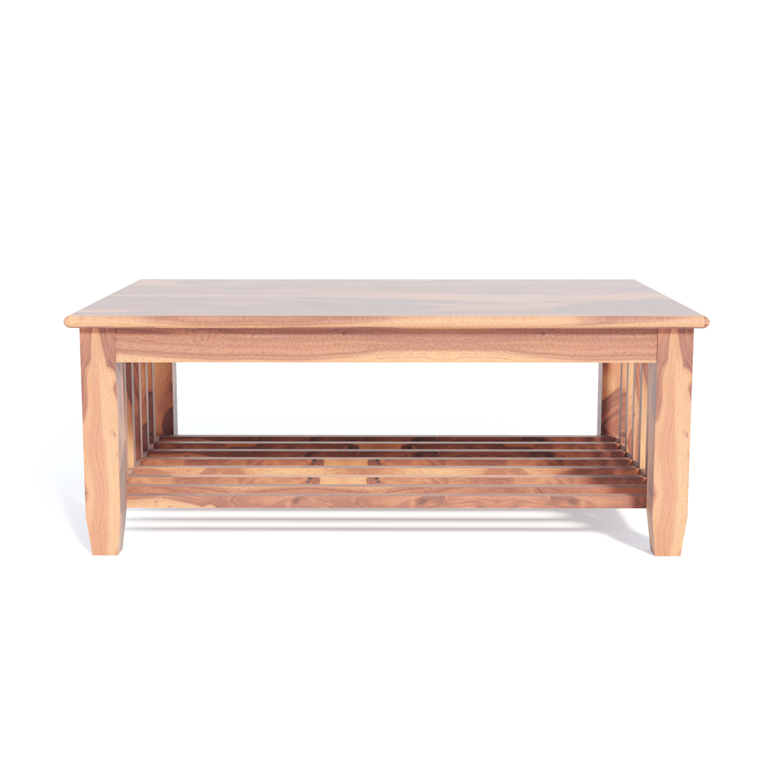 Florestawud Solid Sheesham Wood Coffee Table with Bottom Shelf – Honey Finish