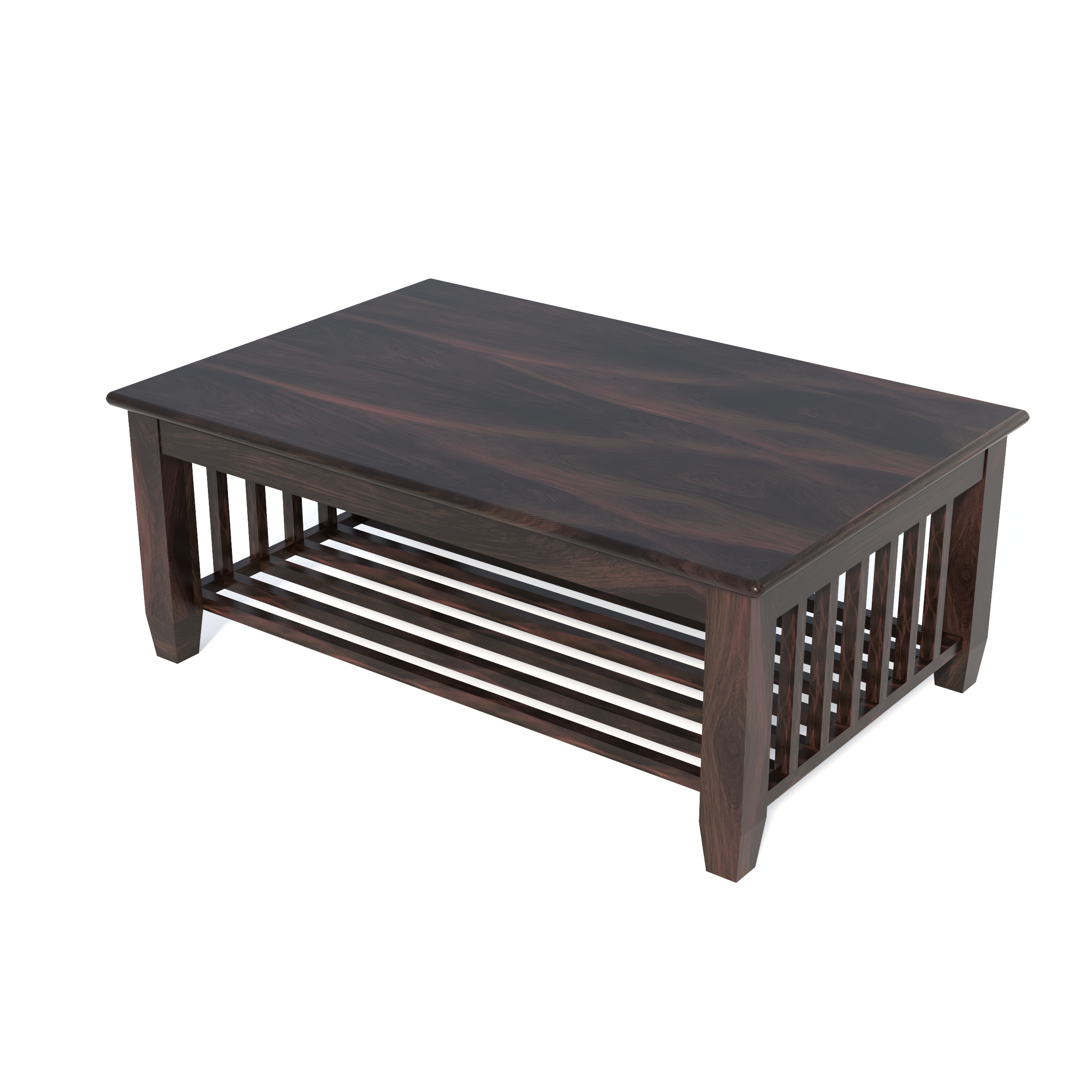 Florestawud Solid Sheesham Wood Coffee Table with Bottom Shelf – Walnut Finish