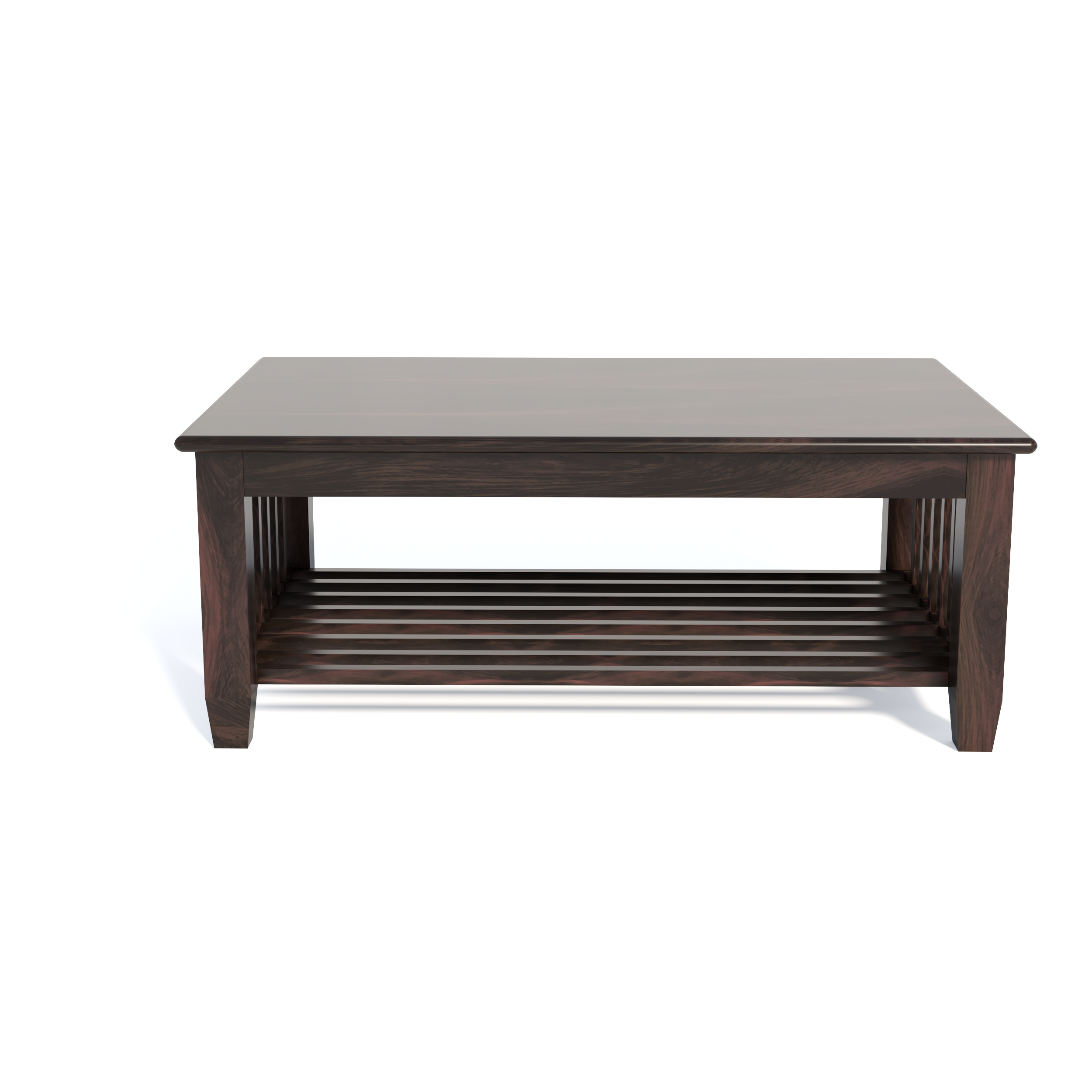 Florestawud Solid Sheesham Wood Coffee Table with Bottom Shelf – Walnut Finish