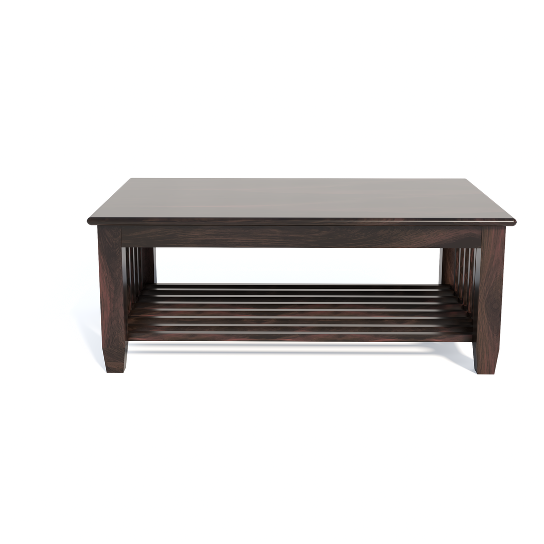 Florestawud Solid Sheesham Wood Coffee Table with Bottom Shelf – Walnut Finish
