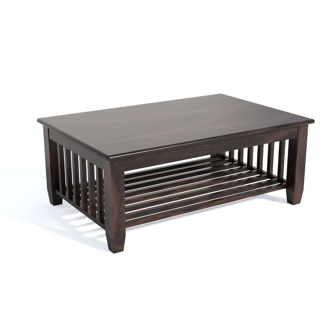 Florestawud Solid Sheesham Wood Coffee Table with Bottom Shelf – Walnut Finish
