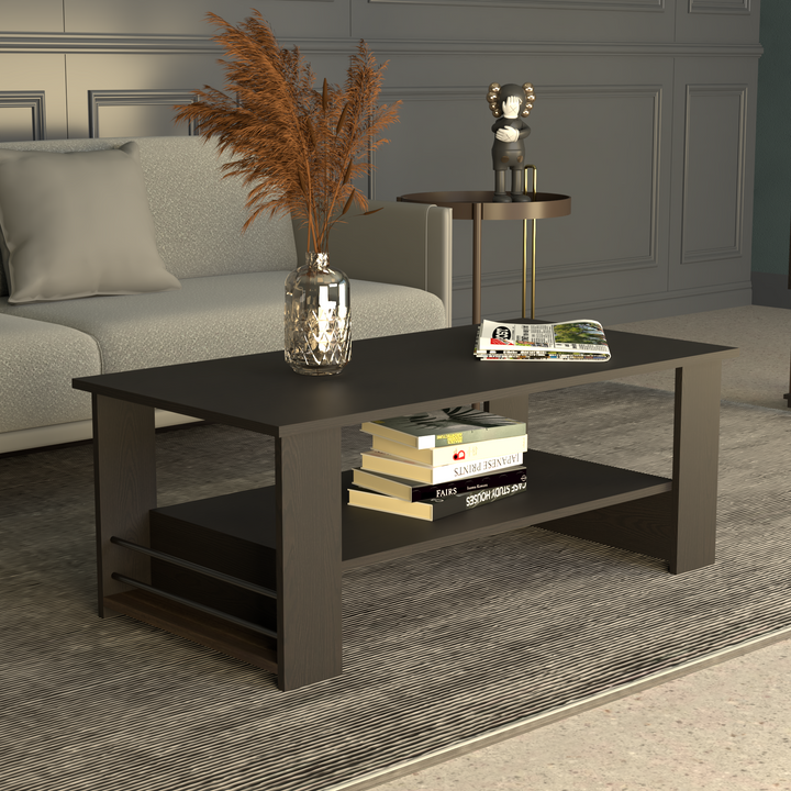 Florestawud Engineered Wood Coffee Table with Open Storage Shelf – Wenge Finish