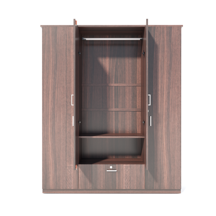 Florestawud 4 Door Engineered Wood Wardrobe with Drawer – Brown Finish