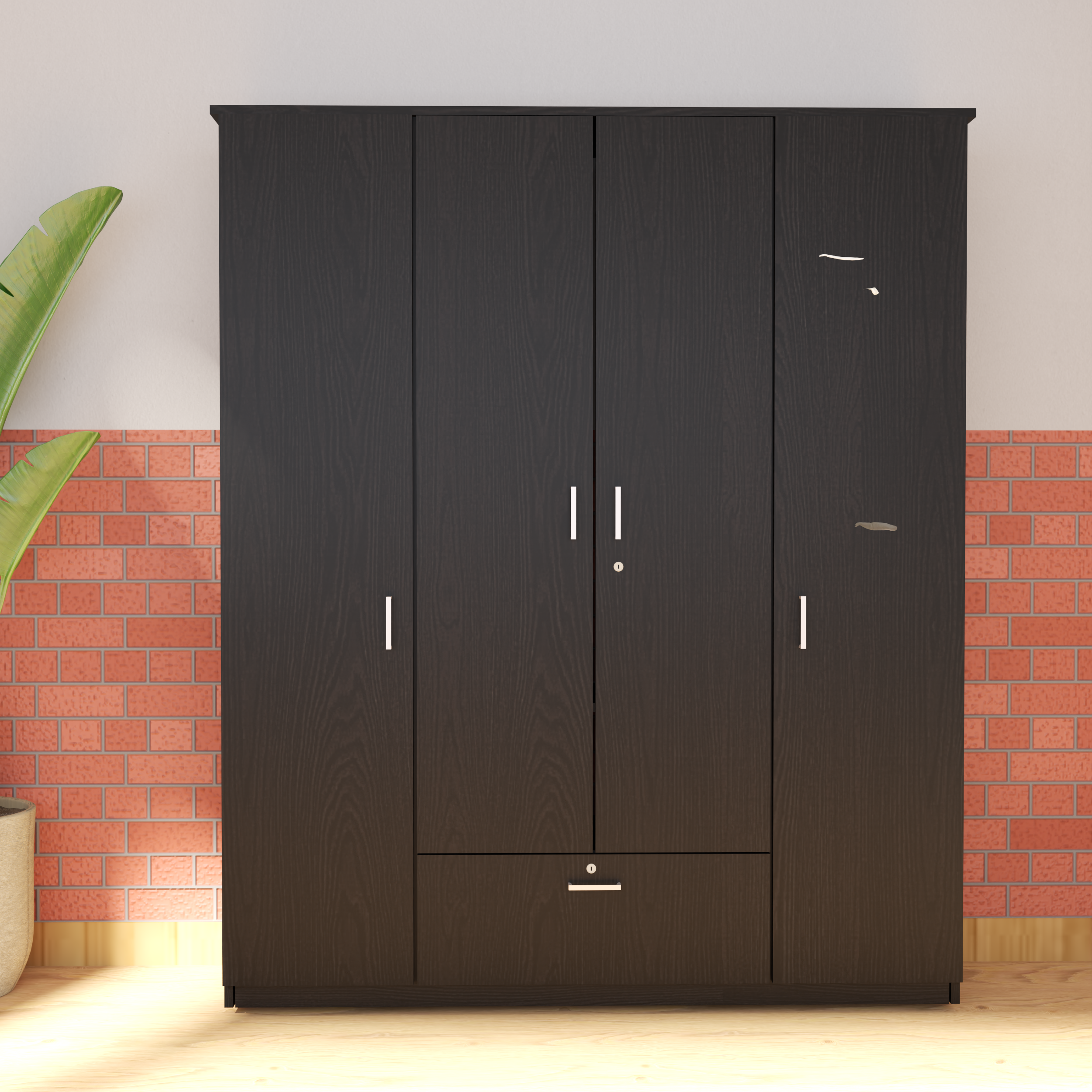 Florestawud 4 Door Engineered Wood Wardrobe with Drawer – Wenge Finish