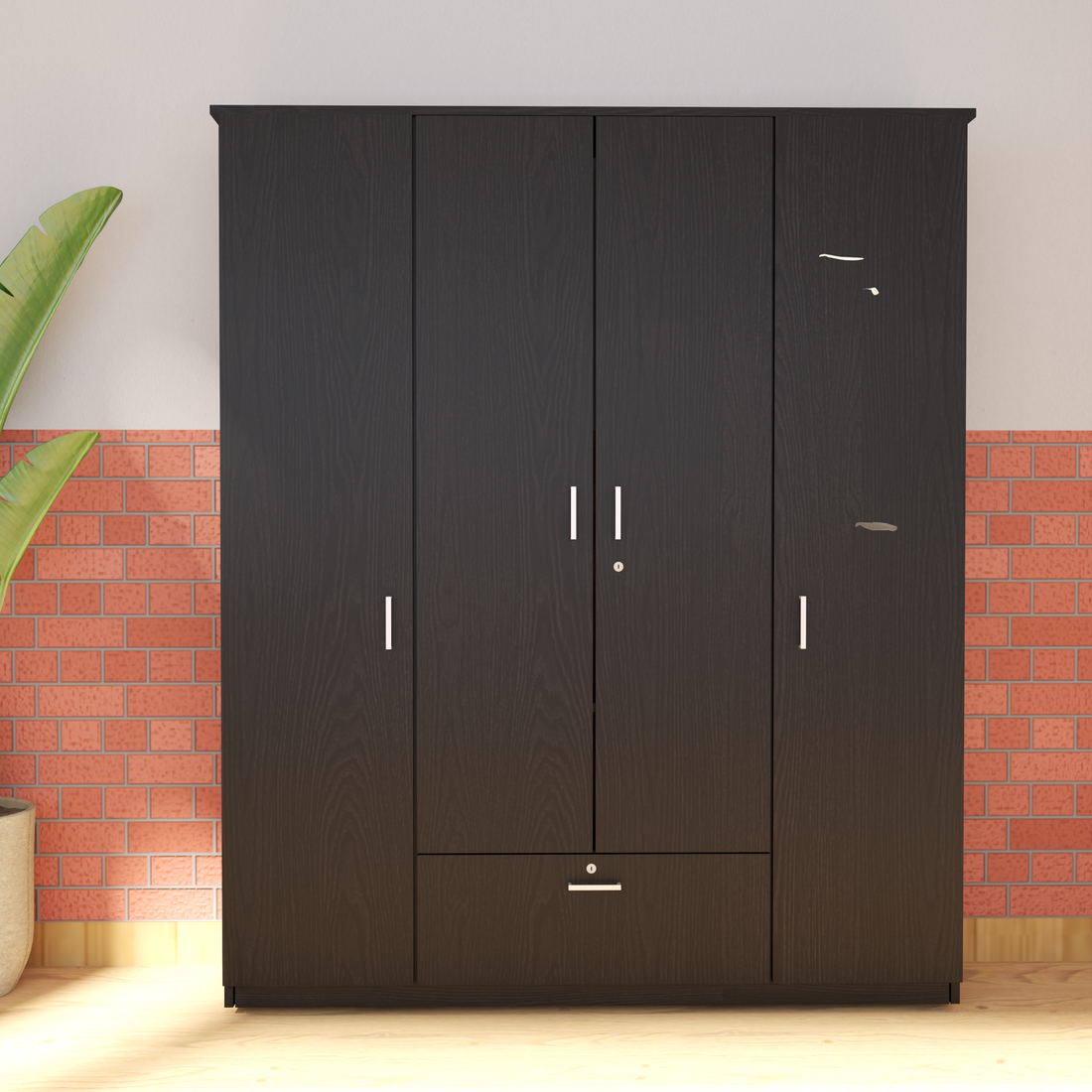 Florestawud 4 Door Engineered Wood Wardrobe with Drawer – Wenge Finish