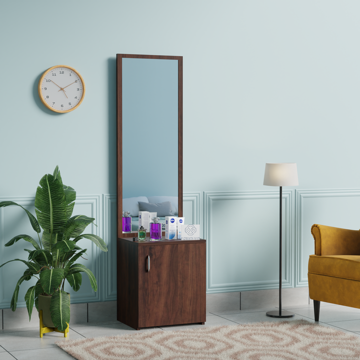 Florestawud Wooden Dressing Table with full-length mirror and storage cabinet in brown finish