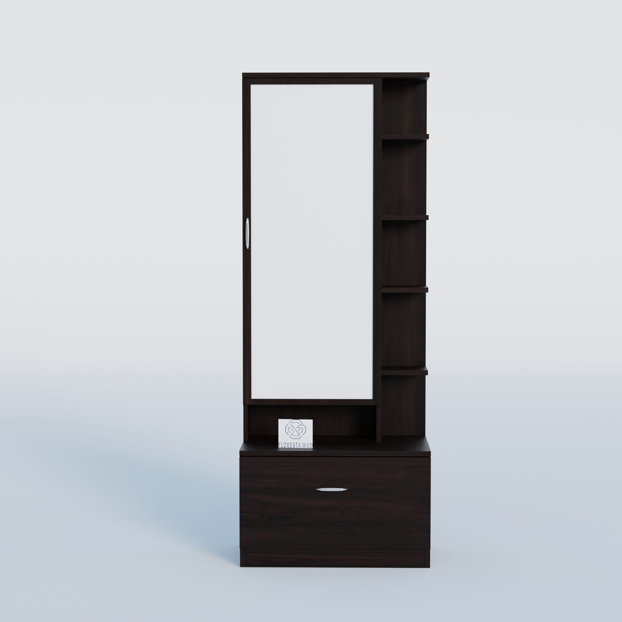 Florestawud Wooden Dressing Table with Mirror & Drawer – Wenge Finish
