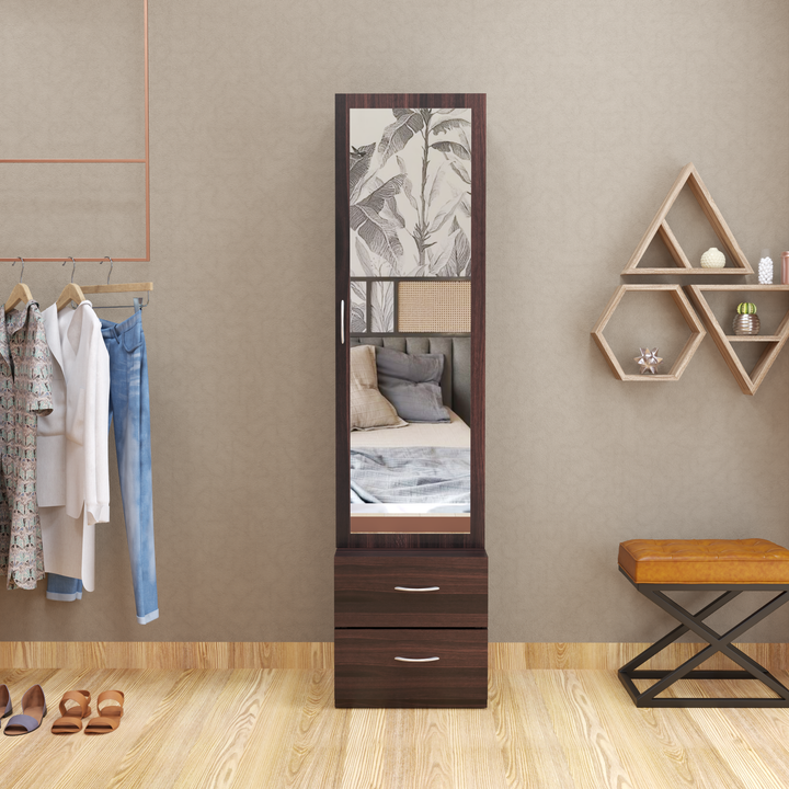 Florestawud Engineered Wood Dressing Table in Brown Finish with full-length mirror and two spacious storage drawers