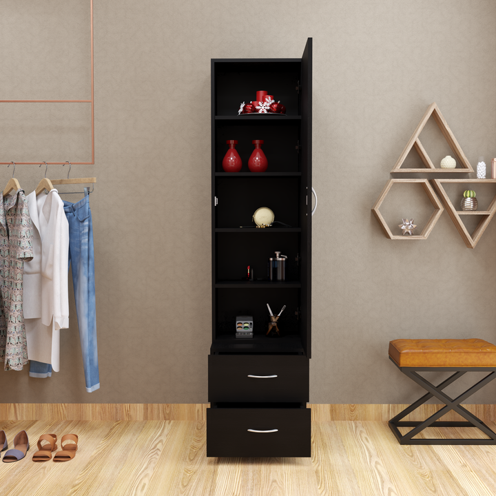 Florestawud Engineered Wood Dressing Table in Wenge Finish with full-length mirror and two spacious storage drawers