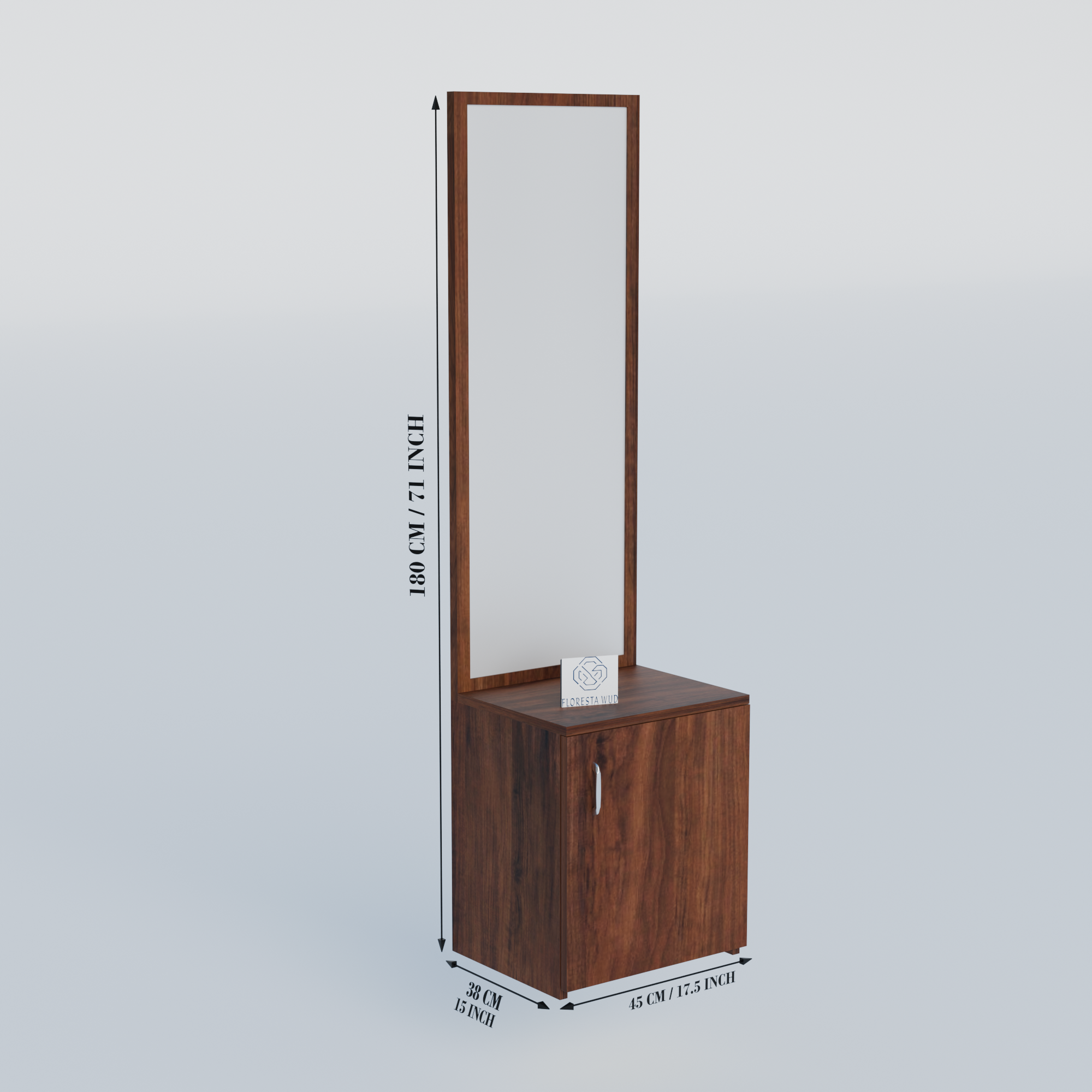 Florestawud Wooden Dressing Table with Full-Length Mirror & Storage Cabinet – Brown Finish