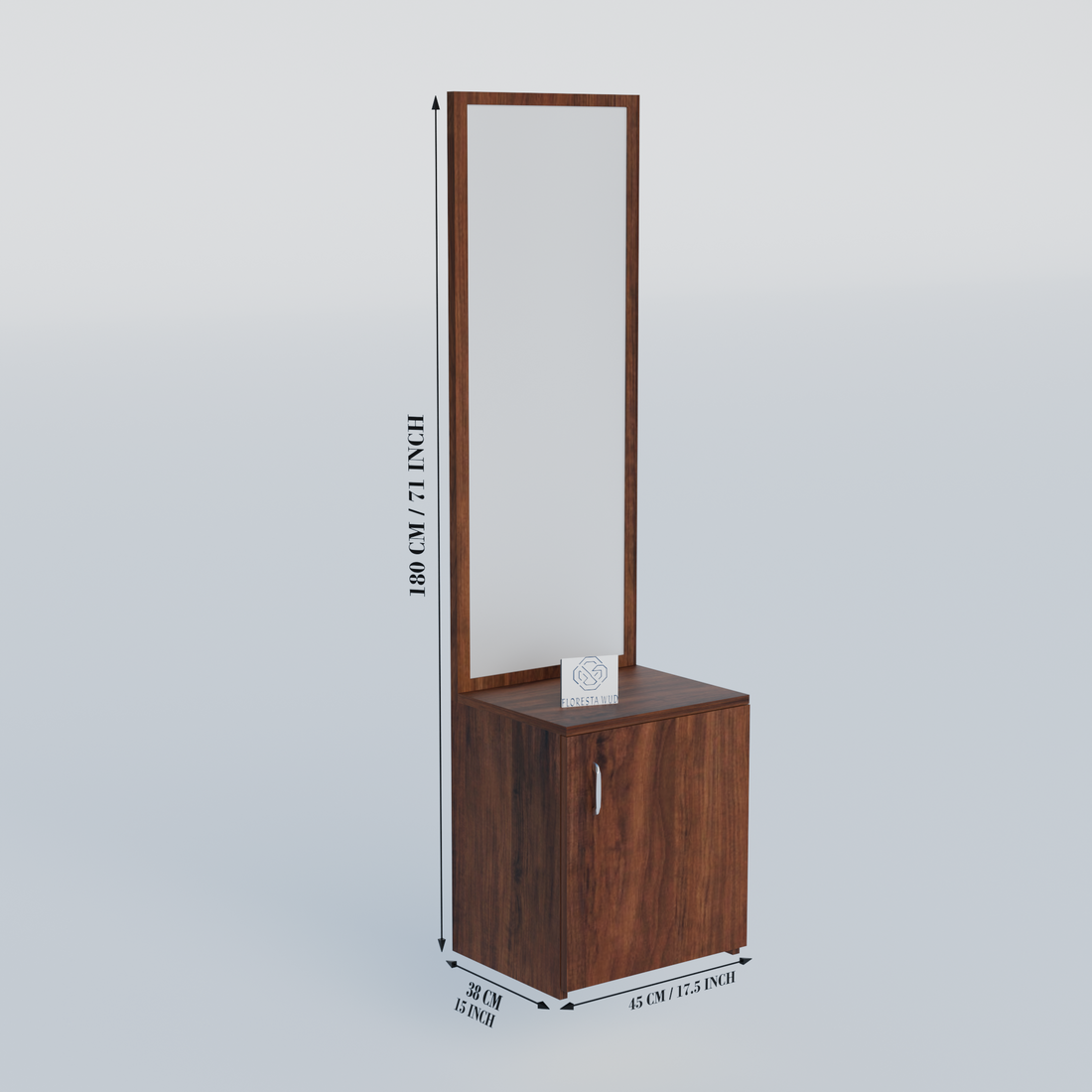 Florestawud Wooden Dressing Table with Full-Length Mirror & Storage Cabinet – Brown Finish