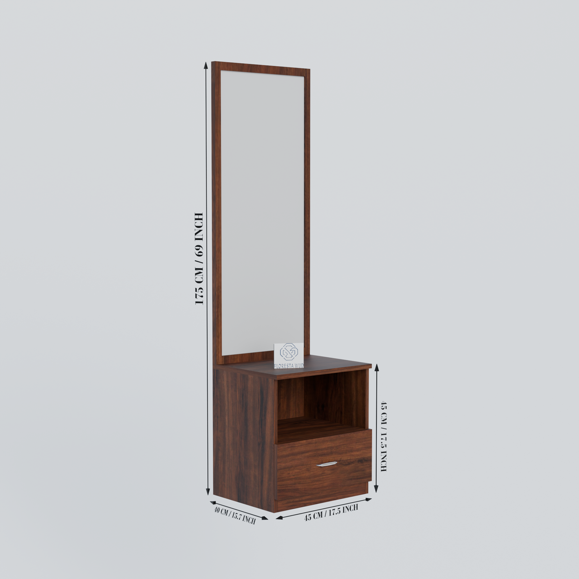 Florestawud Engineered Wood Dressing Table with Mirror – Brown Finish