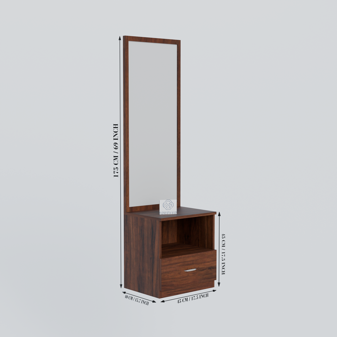 Florestawud Engineered Wood Dressing Table with Mirror – Brown Finish