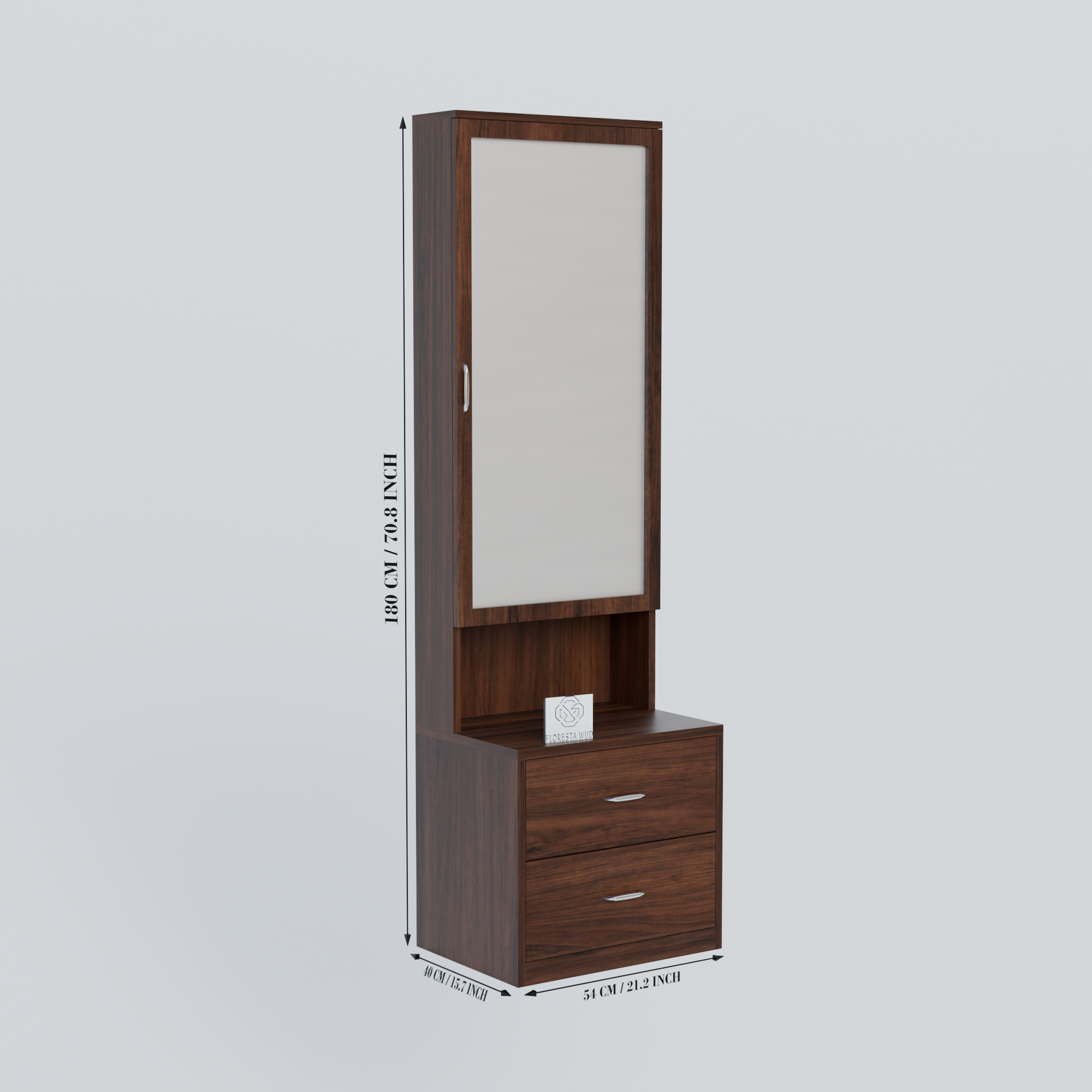 Florestawud Wooden Dressing Table with Mirror & 2 Drawers – Brown Finish