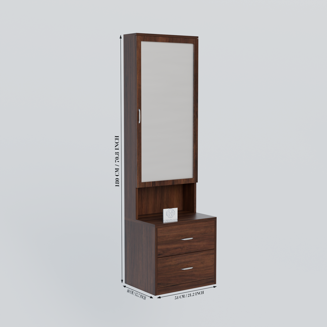 Florestawud Wooden Dressing Table with Mirror & 2 Drawers – Brown Finish