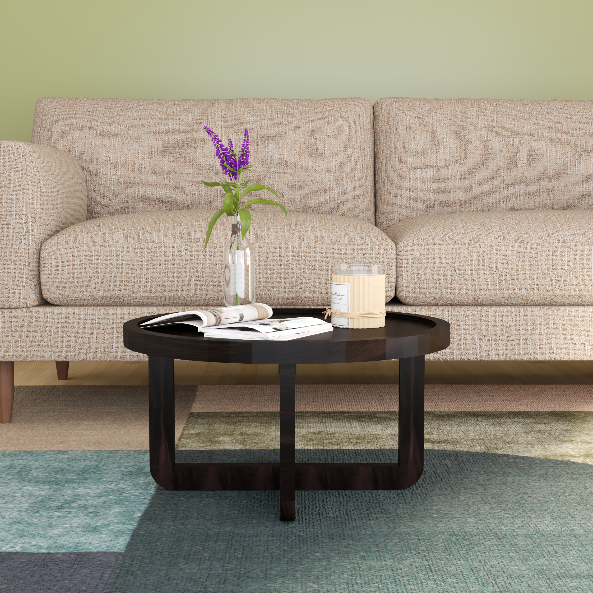 Florestawud Solid Sheesham Wood Round Coffee Table – Walnut Finish