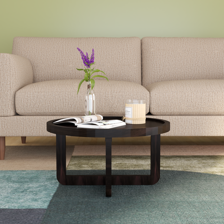 Florestawud Solid Sheesham Wood Round Coffee Table – Walnut Finish