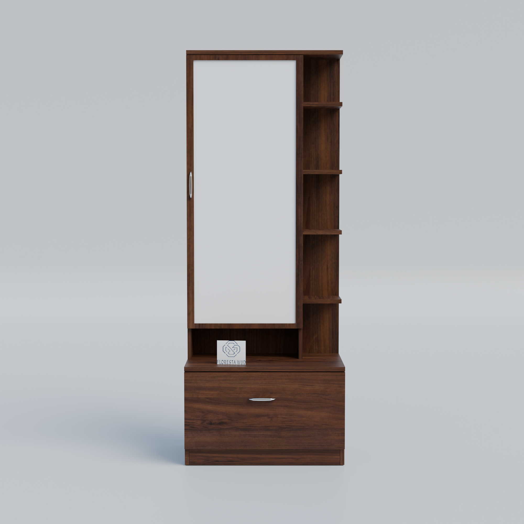 Florestawud Wooden Dressing Table with Mirror & Drawer Storage – Brown Finish