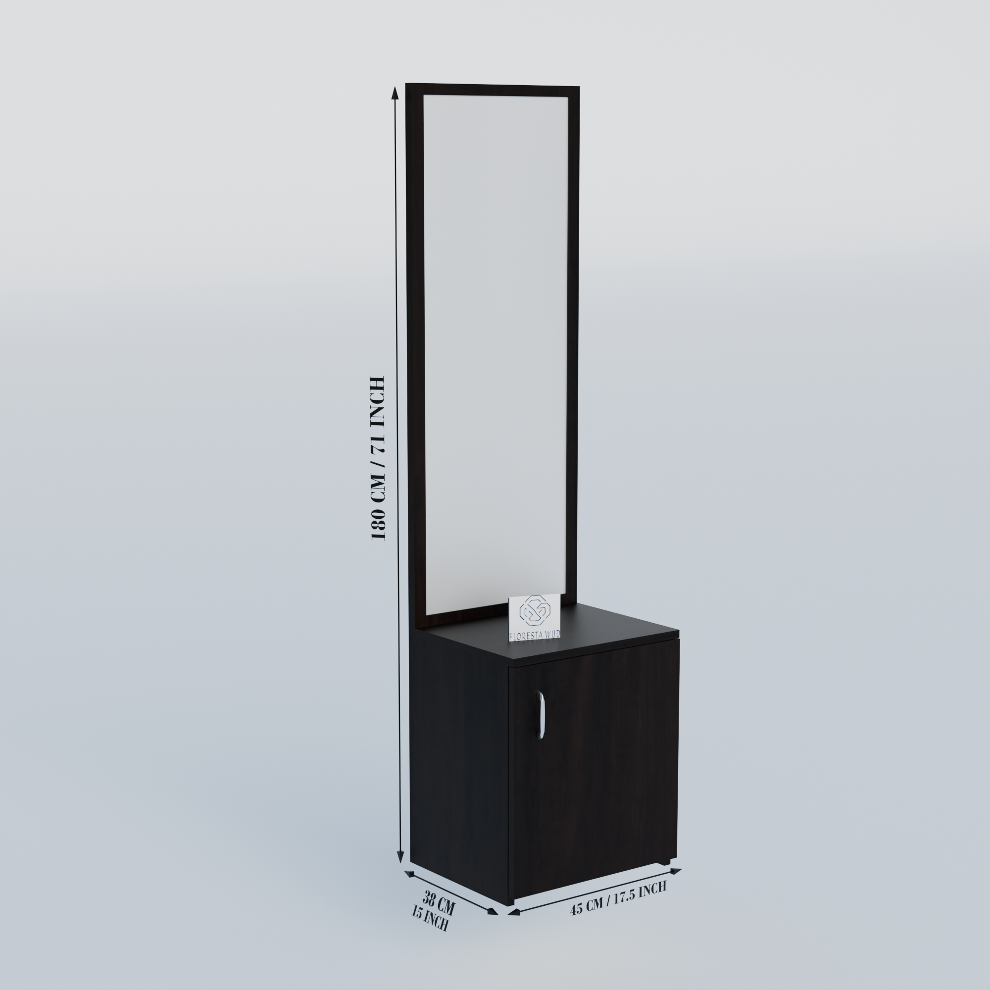Florestawud Wooden Dressing Table with Full-Length Mirror & Storage Cabinet – Wenge Finish