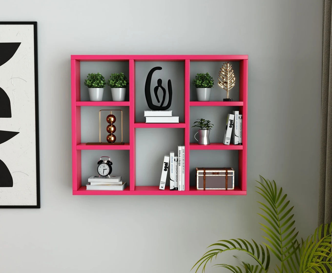 Modern Red Wall Shelf with Open Display Storage Unit