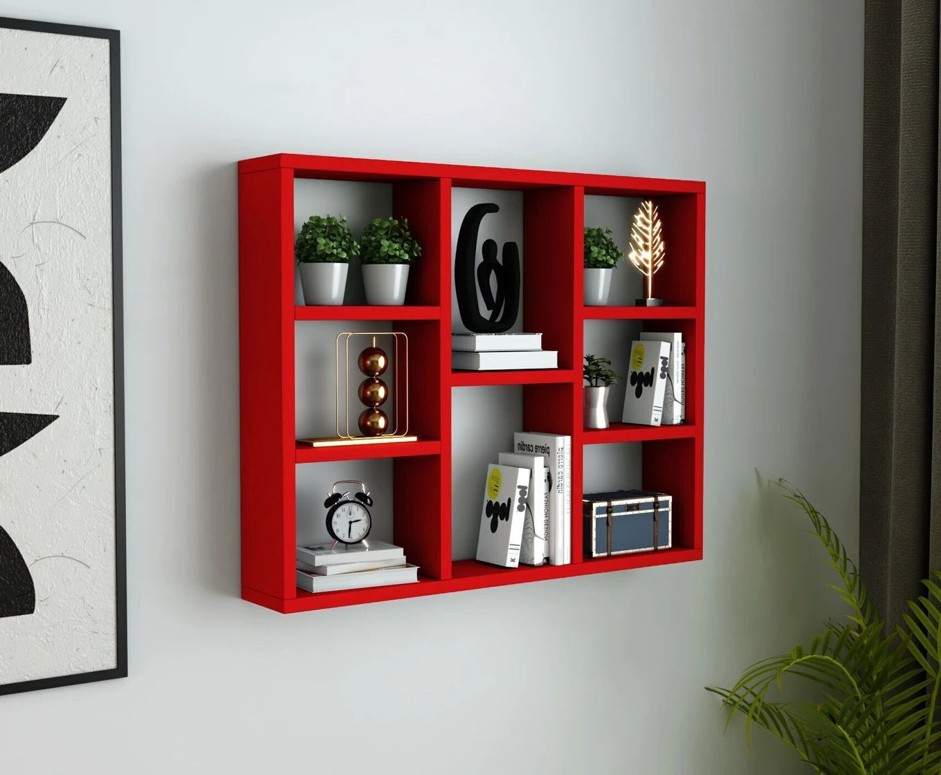 Modern Red Wall Display Shelf for Home & Office Decor