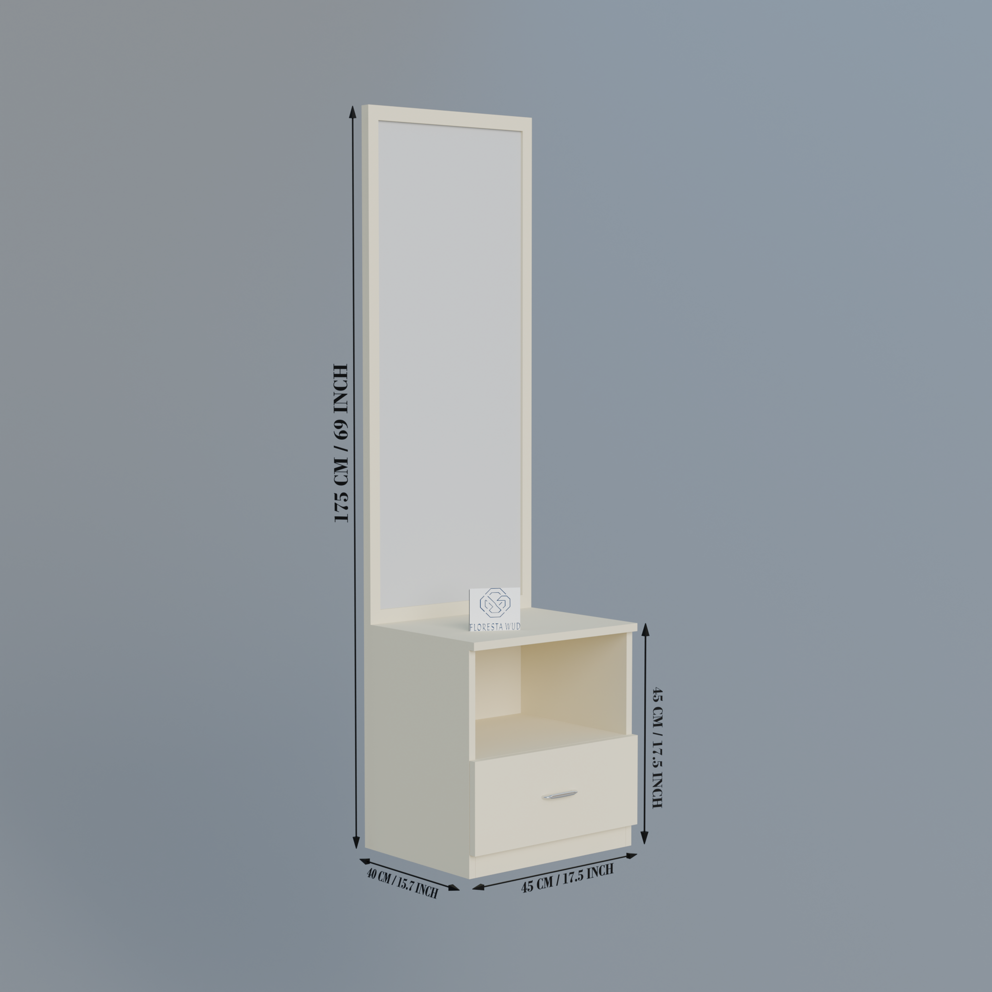Florestawud Engineered Wood Dressing Table with Mirror – White Finish