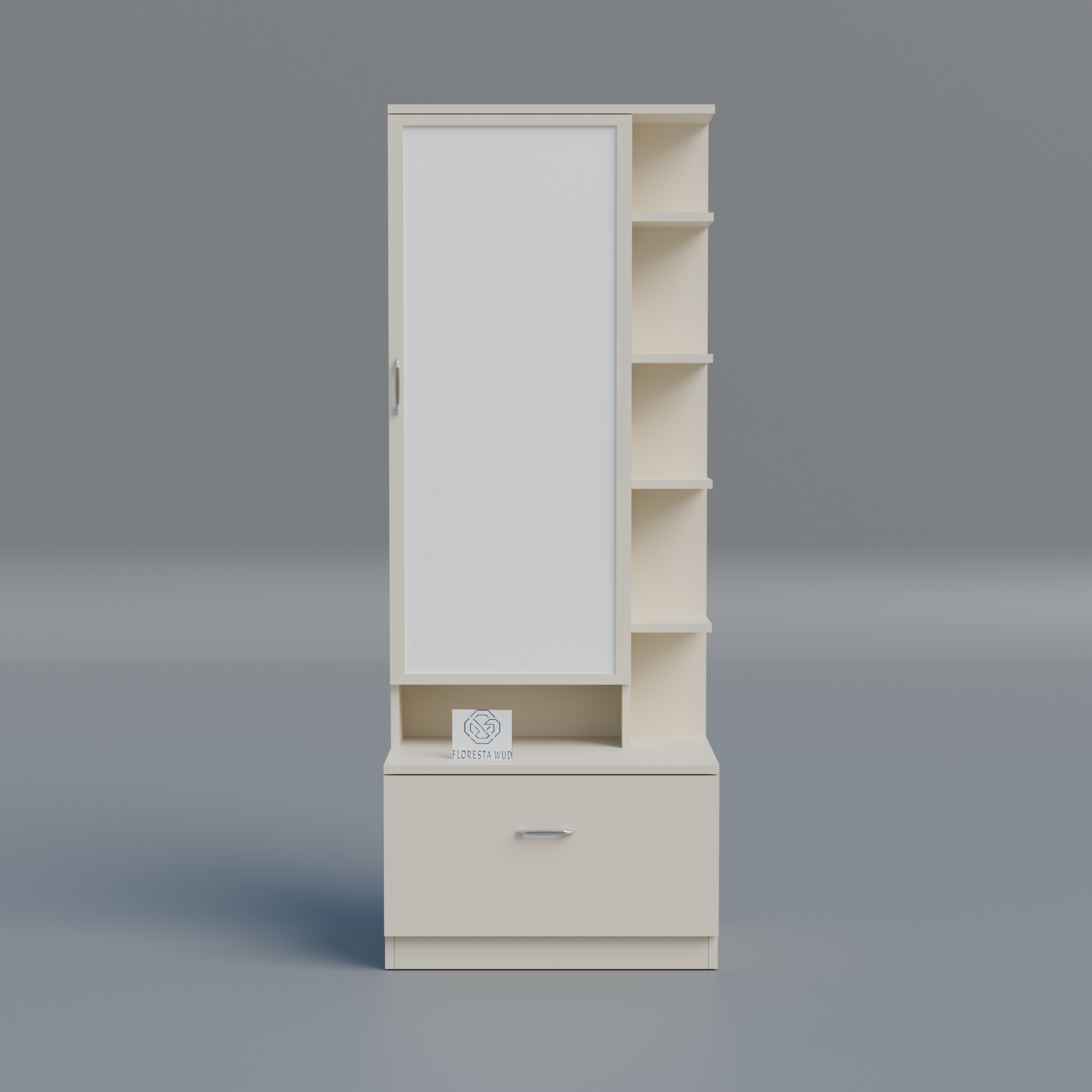 Florestawud Wooden Dressing Table with Mirror & Drawer – White Finish