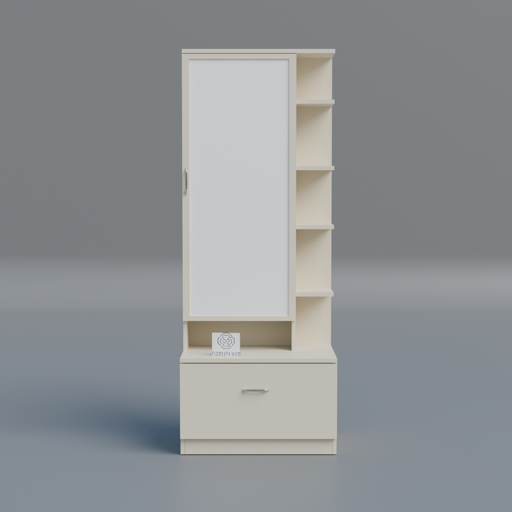 Florestawud Wooden Dressing Table with Mirror & Drawer – White Finish