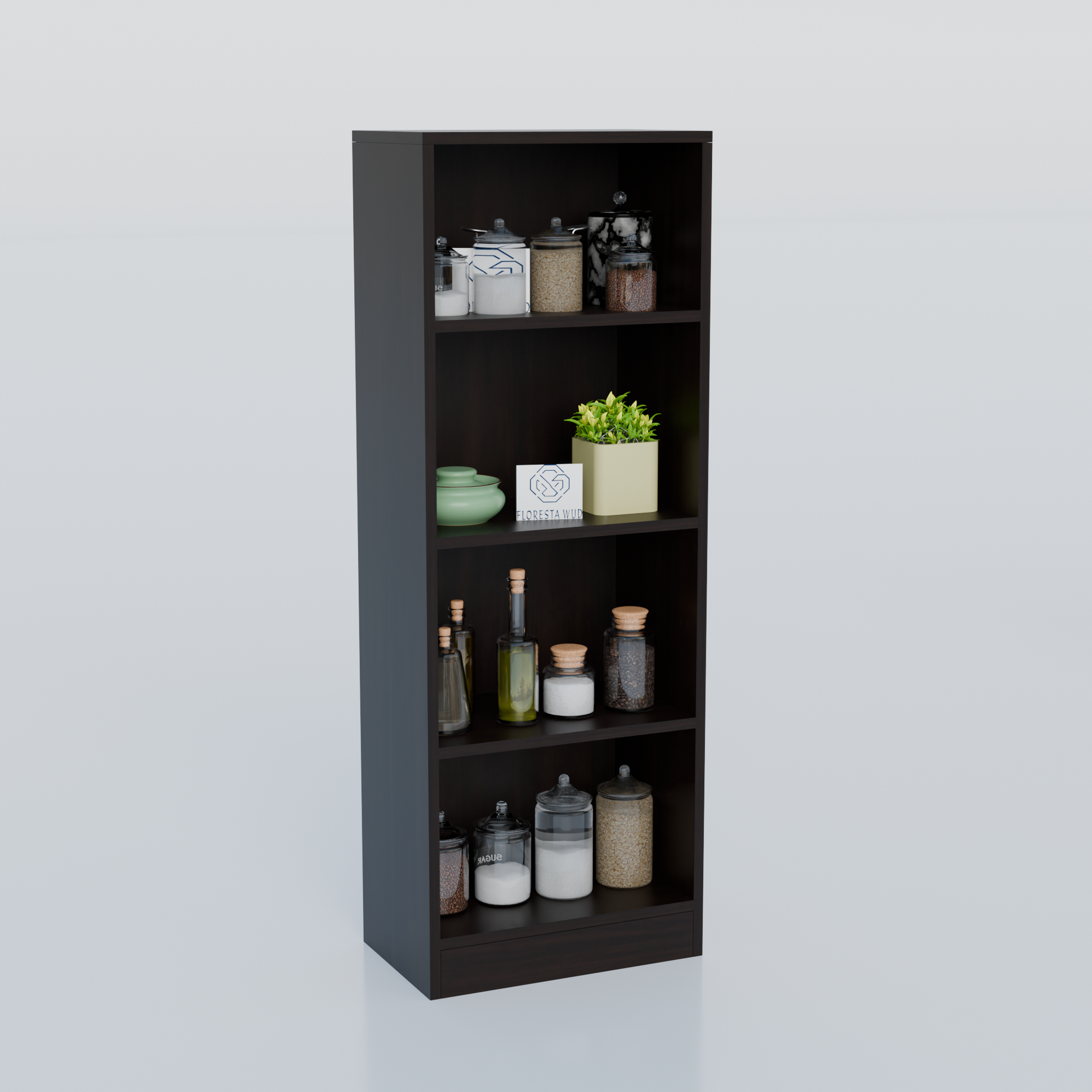 Florestawud Engineered Wood 4-Tier Open Kitchen Storage Rack – Wenge Finish