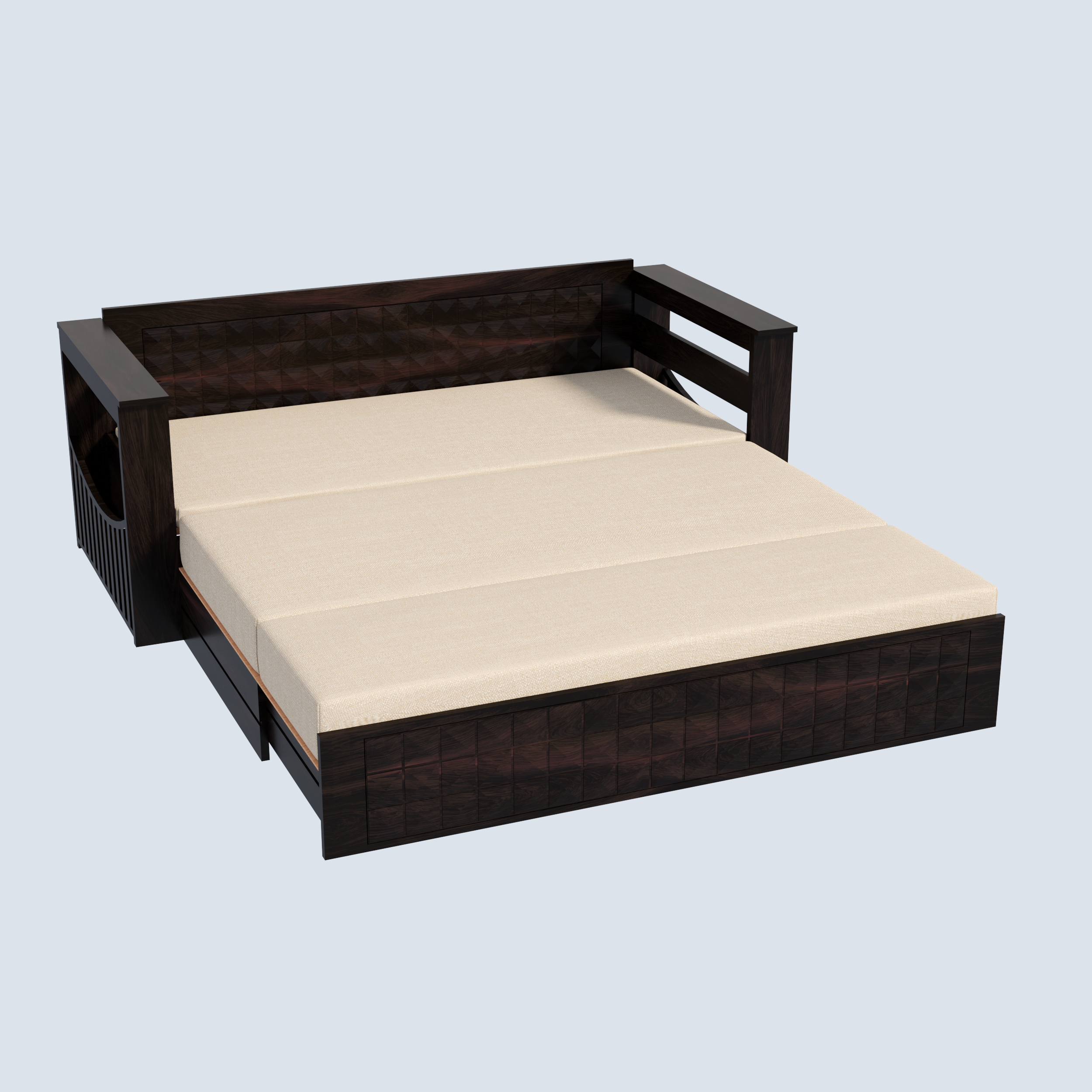Florestawud Solid Sheesham Wood Sofa Cum Bed with Storage – Walnut Finish