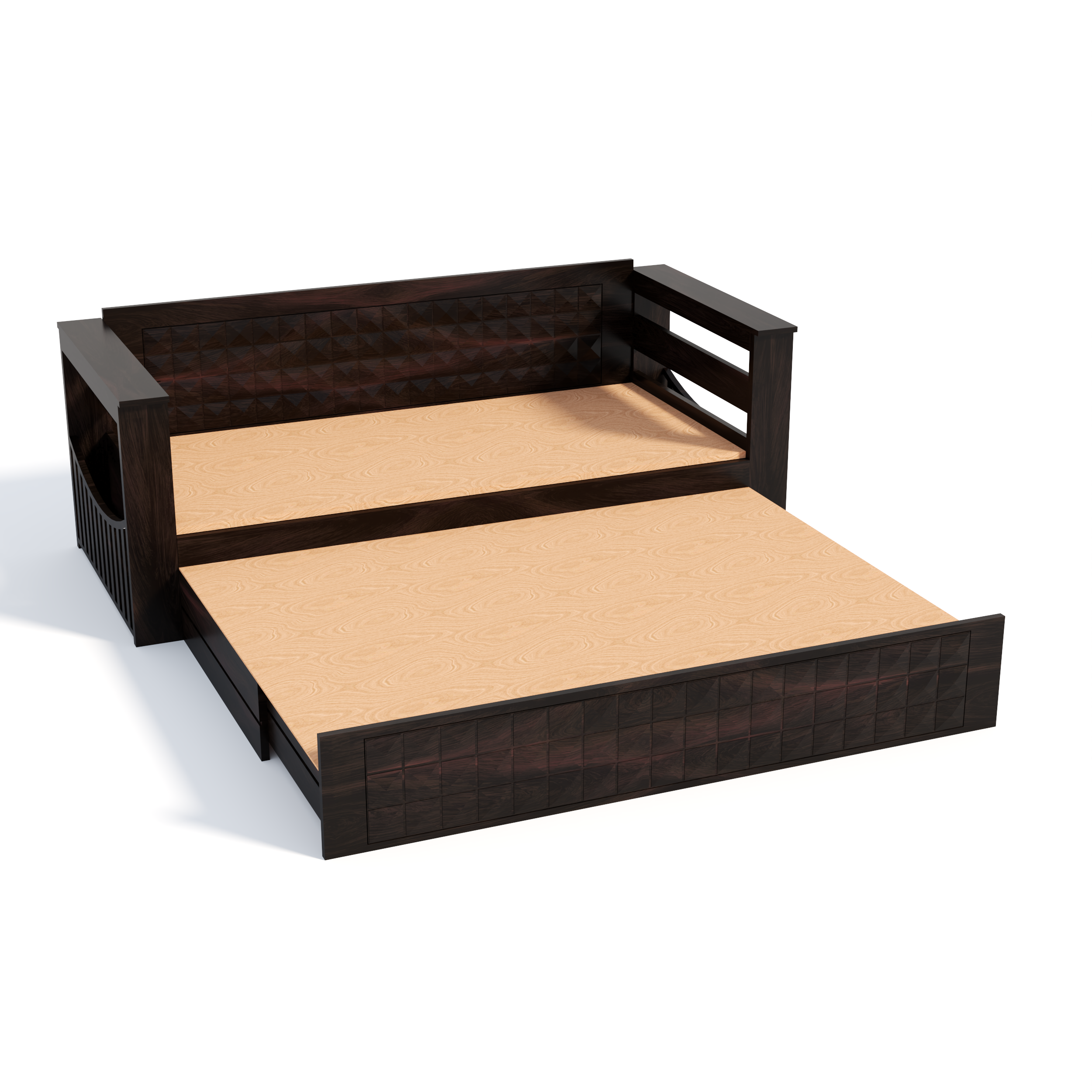 Florestawud Solid Sheesham Wood Sofa Cum Bed with Storage – Walnut Finish