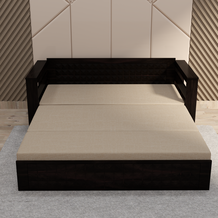 Florestawud Solid Sheesham Wood Sofa Cum Bed with Storage – Walnut Finish