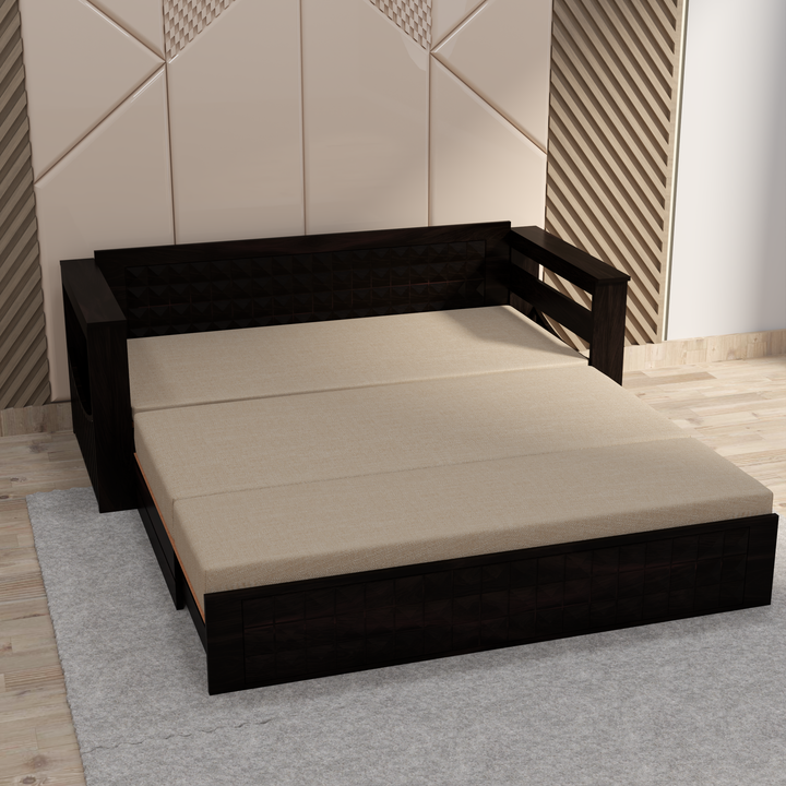 Florestawud Solid Sheesham Wood Sofa Cum Bed in Walnut Finish with storage converted into bed for living room